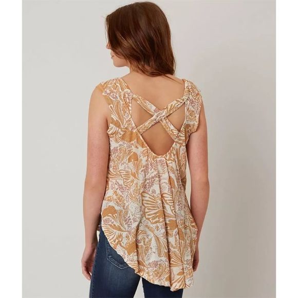 Free People Sugar Cane Yellow Blouse Cross Straps M - Picture 3 of 6